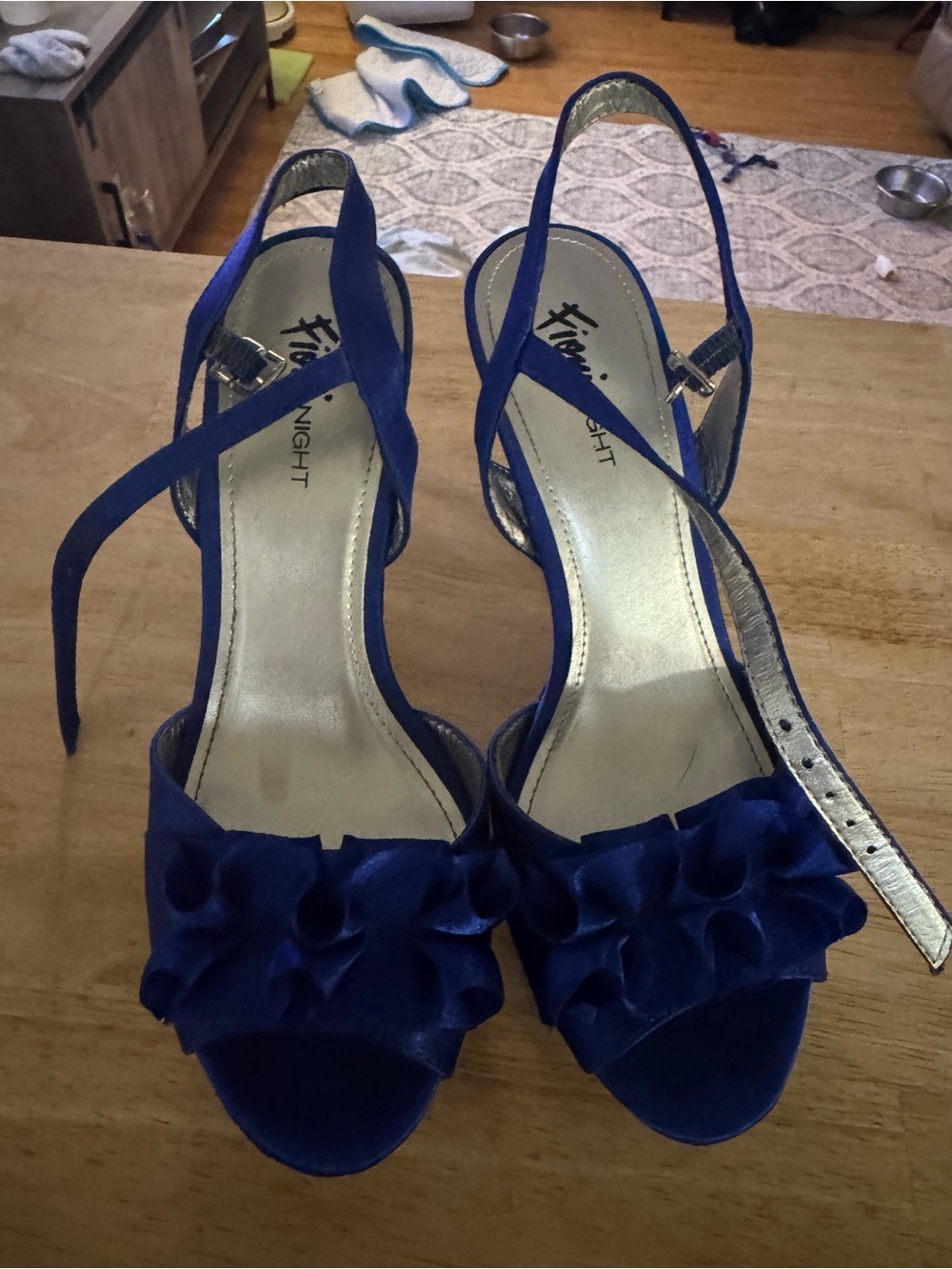 FIONI Clothing Royal Blue Ruffle Slingback Heels